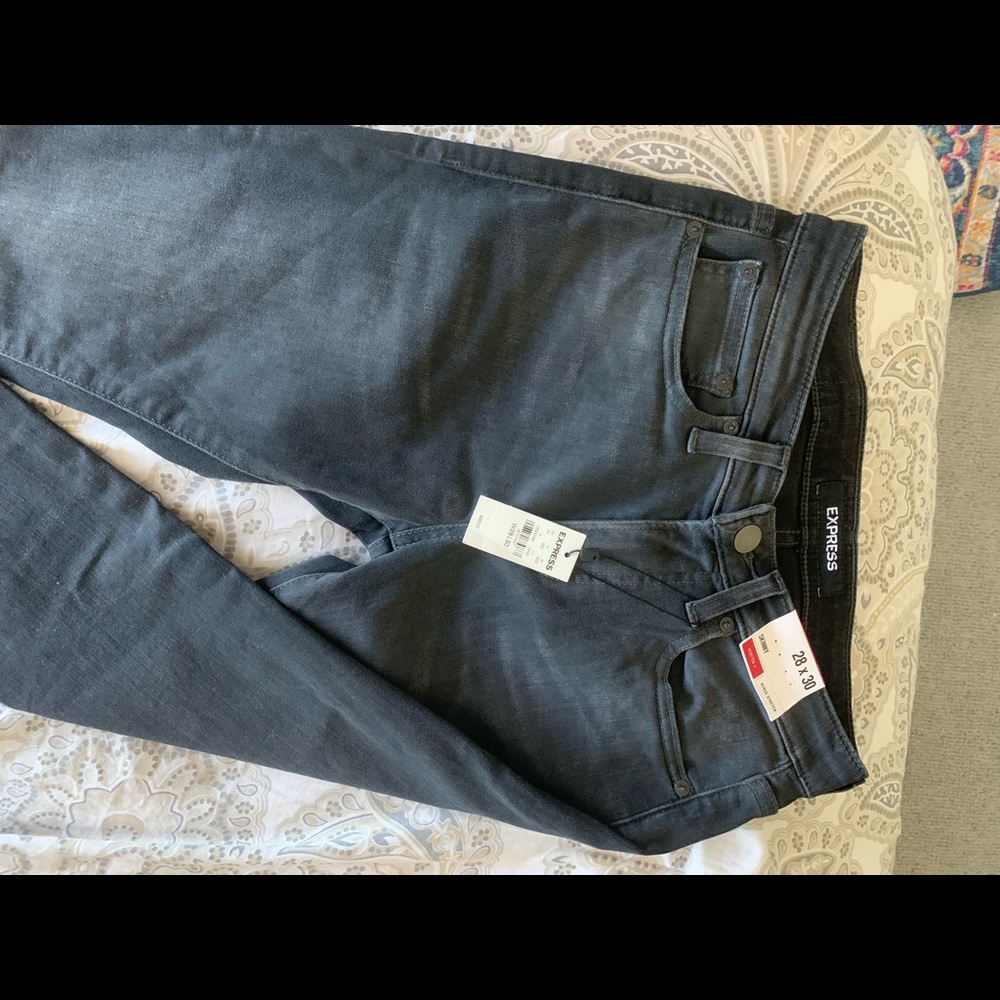 mens express black denim jeans! skinny cut but super stretchy!